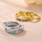 Personalized 1-12 Birthstones Linked Triple Stacking Ring with Name Daily Wear Birthday Gift for Grandma Mother Woman