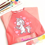 Personalised Cartoon Fantasy Unicorn Kid Painting Baking Long Sleeve Apron with Name and Front Pocket Outdoor Activities Birthday Gift for Kids