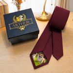 Personalized Pet Photo Patch Tie with Name and Gift Box Birthday Anniversary Father's Day Gift for Man Pet Lover
