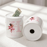 Personalised Cartoon Ballet Girl Initial Ceramic Money Box Piggy Bank with Name Home Decor Birthday Gift for Kids