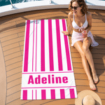 Personalised Multicolour Stripe Name Quick Dry Microfiber Beach Towel and Drawstring Bag Set Vacation Birthday Gift for Family Friends