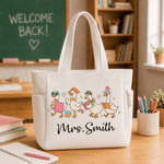 Personalised Retro Silly Geese Large Corduroy Tote Bag with Zipper and Text Daily Use Birthday Teachers' Day Gift for Teacher