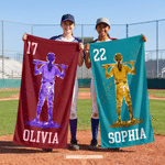 Personalised Muticolour Baseball Silhouette Microfiber Beach Towel with Name Summer Vacation Travel Gift for Teenagers Sports Lovers