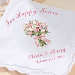 Personalized Imitation Embroidery Style Wedding Bouquet 100% Cotton Handkerchief with Names Wedding Anniversary Gift for Mom Dad Newlywed