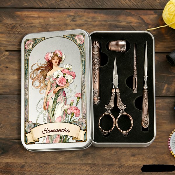 Kit d'outils de couture 6 pièces avec nom pour usage quotidien Cadeau de fête des mères pour mère, amie et amoureuse de la couture