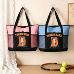 Personalized Sports Photo Large Tote Bag with Name Number Text and Mesh Pockets Daily Use Travel Birthday Gift for Women Sports Lovers