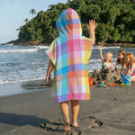 Personalised Multicolour Plaid Quick Drying Soft Hooded Beach Towel with Name Beach Party Summer Travel Birthday Gift for Kid