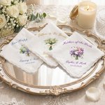 Personalized Imitation Embroidery Style Wedding Bouquet 100% Cotton Handkerchief with Names Wedding Anniversary Gift for Mom Dad Newlywed