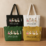 Personalised Retro Silly Geese Large Corduroy Tote Bag with Zipper and Text Daily Use Birthday Teachers' Day Gift for Teacher