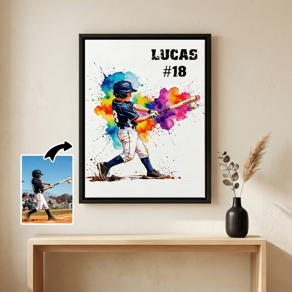 Personalized Watercolour Splatter Paint Player Photo Canvas Prints with Text Wall Decor Ship from USA Birthday Gift for Sports Fan Lover