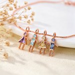 Personalised 1-7 Birthstone Kids Pendant Bracelet Dainty Family Jewellery Birthday Gift for Mum Gran Woman