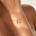 Personalised 1-7 Birthstone Kids Pendant Bracelet Dainty Family Jewellery Birthday Gift for Mum Gran Woman