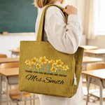Personalised Birth Flower Thank You for Helping Me Grow Large Capacity Tote Bag with Name Daily Use Birthday Gift for Teacher