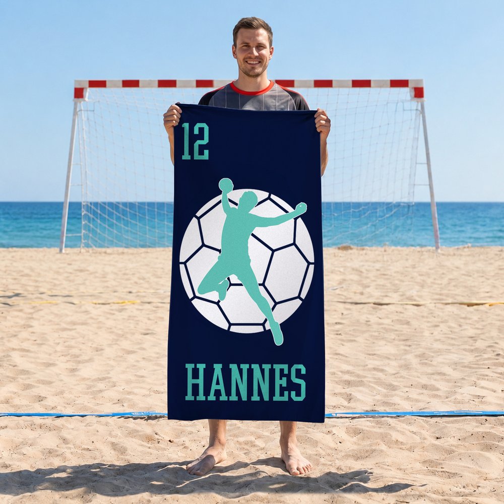 Personlig håndballspiller-silhuett Hurtigtørkende, overdimensjonert strandhåndkle med navn og nummer Sommerferiegave til håndballelskere 1