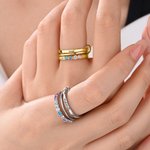 Personalized 1-12 Birthstones Linked Triple Stacking Ring with Name Daily Wear Birthday Gift for Grandma Mother Woman