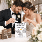 Personalized Black and White Line Outdoor Wedding Building Brick Puzzle with Name and Date Home Decor Wedding Gift for Couple Friends