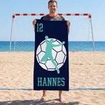 Serviette de plage personnalisée avec silhouette de personnage nom et numéro - Cadeau de vacances pour les amateurs de handball