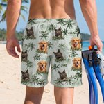 Personalised Palm Trees Beach Shorts with Pet Photo and Drawstring Summer Travel Vacation Essential Birthday Gift for Men Pet Lovers