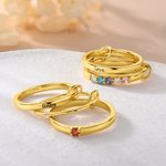Personalized 1-12 Birthstones Linked Triple Stacking Ring with Name Daily Wear Birthday Gift for Grandma Mother Woman