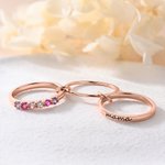 Personalized 1-12 Birthstones Linked Triple Stacking Ring with Name Daily Wear Birthday Gift for Grandma Mother Woman