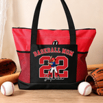 Personalized Sports Photo Large Tote Bag with Name Number Text and Mesh Pockets Daily Use Travel Birthday Gift for Women Sports Lovers