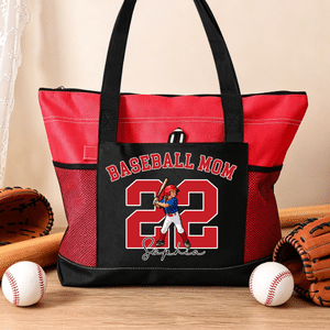 Personalised Sports Photo Large Tote Bag with Name Number Text and Mesh Pockets Daily Use Travel Birthday Gift for Women Sports Lovers