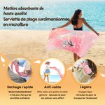 Serviette de plage personnalisée avec nom et fleur de naissance - Cadeau de fête des Mères pour femme
