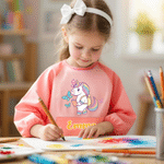 Personalised Cartoon Fantasy Unicorn Kid Painting Baking Long Sleeve Apron with Name and Front Pocket Outdoor Activities Birthday Gift for Kids
