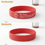 Personalisiertes Silikon-Notfallarmband mit medizinischem ID-Text | wasserdicht | Geschenk für Diabetes und Allergien | für Epilepsie und Autismus