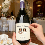 Personalized Watercolour Couple Childhood Photo Wine Bottle Stickers Labels with Name and Date Engagement Wedding Party Favor for Newlyweds Couples
