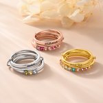 Personalized 1-12 Birthstones Linked Triple Stacking Ring with Name Daily Wear Birthday Gift for Grandma Mother Woman