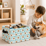 Personalised Multicolour Plaid Cute Pet Photo Design Reusable Storage Basket with Name Daily Use Birthday Gift for Pet Owner