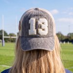 Personalised Retro Distressed Style Number American Football Applique Breathable Baseball Cap Team Spirit Game Day Gift for American Football Mum American Football Lover Player