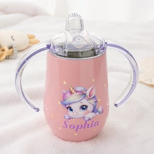 Gepersonaliseerde schattige fantasie eenhoorn beer dier 295 ml geïsoleerde tuitbeker met naam en handvat cadeau voor babyshower of Sinterklaas