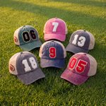 Personalised Retro Distressed Style Number American Football Applique Breathable Baseball Cap Team Spirit Game Day Gift for American Football Mum American Football Lover Player