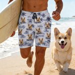 Personalised Palm Trees Beach Shorts with Pet Photo and Drawstring Summer Travel Vacation Essential Birthday Gift for Men Pet Lovers