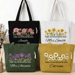 Personalised Birth Flower Thank You for Helping Me Grow Large Capacity Tote Bag with Name Daily Use Birthday Gift for Teacher