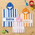 Personalised Multicolour Stripe Soft Quick Dry Hooded Beach Towel with Name Beach Party Summer Holiday Gift for Kids