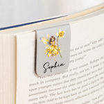 Personalized Birth Flower Fairy Magnetic PU Leather Bookmark Clip with Name Daily Use Reading Accessories Birthday Gift for Book Lovers Bookworms