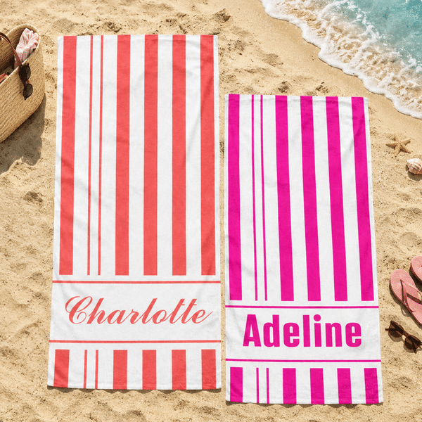 Personalised Multicolour Stripe Name Quick Dry Microfiber Beach Towel and Drawstring Bag Set Vacation Birthday Gift for Family Friends