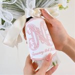 Personalised Embroidered Initial Wedding Bouquet Wrap with Wedding Date and 1 Piece Pearl Pin Bridal Bouquet Decor Wedding Gift for Bride