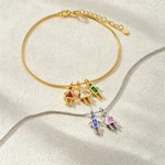 Personalised 1-7 Birthstone Kids Pendant Bracelet Dainty Family Jewellery Birthday Gift for Mum Gran Woman