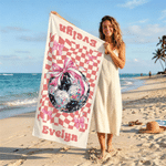 Personalised Plaid Ball Soft Quick Dry Beach Towel with Name Holiday Beach Party Game Day Gift for Girl Sports Lover