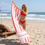 Personalised Multicolour Stripe Name Quick Dry Microfiber Beach Towel and Drawstring Bag Set Vacation Birthday Gift for Family Friends