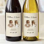 Personalized Watercolour Couple Childhood Photo Wine Bottle Stickers Labels with Name and Date Engagement Wedding Party Favor for Newlyweds Couples