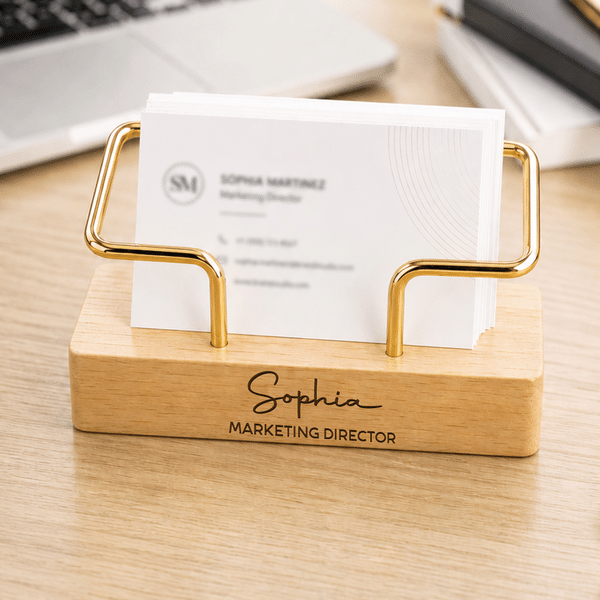 Personalised Name and Position Design Minimalist Wooden Card Holder Office Desk Decor Business Birthday Gift for Officer Colleague