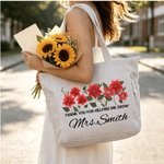 Personalised Birth Flower Thank You for Helping Me Grow Large Capacity Tote Bag with Name Daily Use Birthday Gift for Teacher