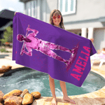 Personalised Muticolour Baseball Silhouette Microfiber Beach Towel with Name Summer Vacation Travel Gift for Teenagers Sports Lovers
