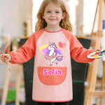 Personalised Cartoon Fantasy Unicorn Kid Painting Baking Long Sleeve Apron with Name and Front Pocket Outdoor Activities Birthday Gift for Kids