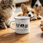 Personalised Black and White Pet Portrait 12 oz Enamel Mug with 1-3 Names Daily Use Birthday Gift for Cat Dog Pet Lovers